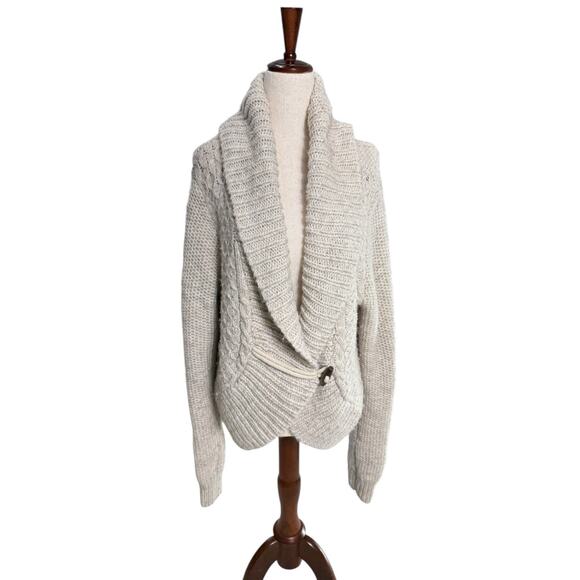 American Eagle XXL Y2K Chunky Knit Cardigan Wool Blend Fisherman Cozy Sweater - Picture 6 of 10